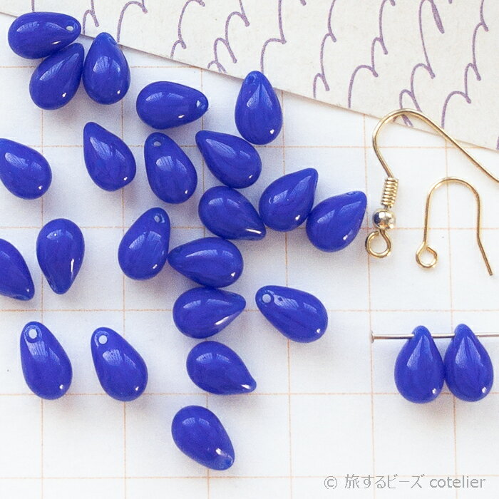チェコビーズ 【6x9mm 18個】 ブルーストライプ ドロップ しずく型 ガラス ビーズ 手芸 専門店 C1389