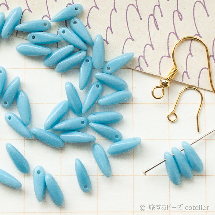 Glass Beads - チェコビーズ 【3x11mm 38個】 オペークライトブルー ミニダガー ガラス ビーズ 手芸 専門店 C1402