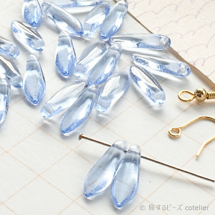 チェコビーズ 【16x5mm 18+10個 訳アリ】 クリアライトブルー ダガー ガラス ビーズ 手芸 専門店 C1407 2