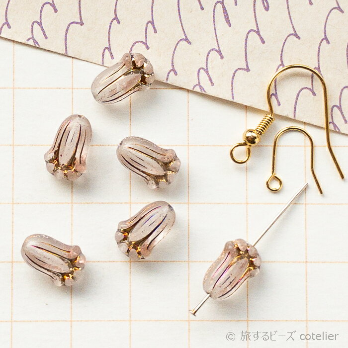 Rakuten - チェコビーズ 【12x8mm 6個】 クリアマットオーロラ ミニチューリップ フラワー 花 植物 ガラス ビーズ 手芸 C1437