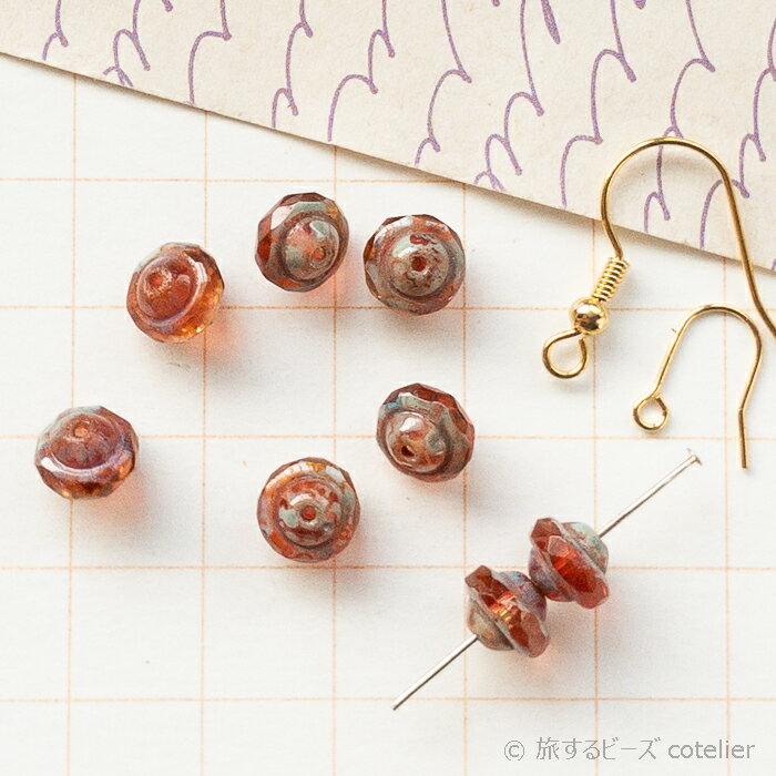 Rakuten - チェコビーズ 【6x8mm 6個】 レッドトパーズピカソ FPサターン スペーサー ガラス ビーズ 手芸 輸入ビーズ 専門店 C1446