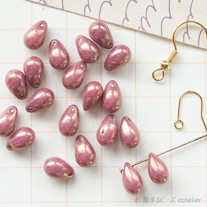 Glass Beads - チェコビーズ 【6x9mm 18個】 CWレッドラスター ピンク ドロップ しずく型 ガラス ビーズ 手芸 専門店 C1448