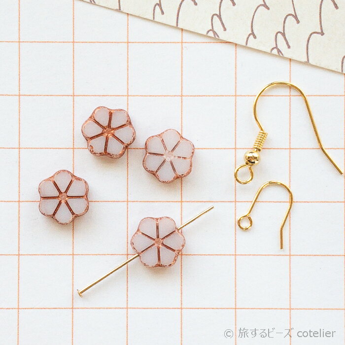 Rakuten - チェコビーズ 【10mm 4個】 ホワイトブロンズ ピカソ フラワー 6花弁 花 ワスレナグサ テーブルカット ガラスビーズ 専門店 E145