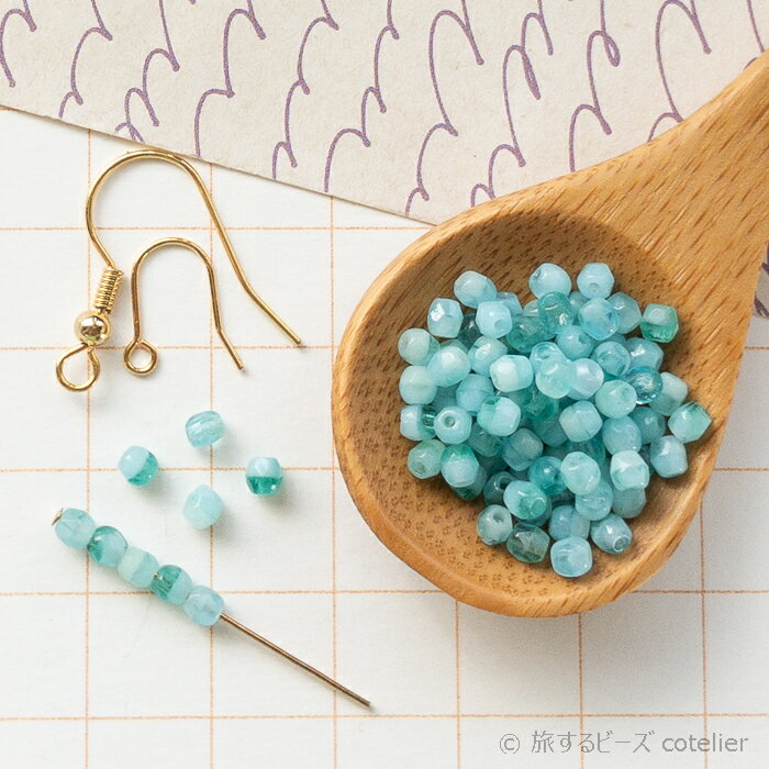 Glass Beads - チェコビーズ 【3mm 30個】 ミルキーブルーグリーン ファイアポリッシュ ガラス ビーズ 専門店 FP3-149