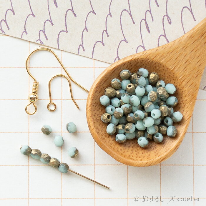 チェコビーズ 【3mm 30個】 エッチドグリーンゴールド ファイアポリッシュ ガラス ビーズ 専門店 FP3-152