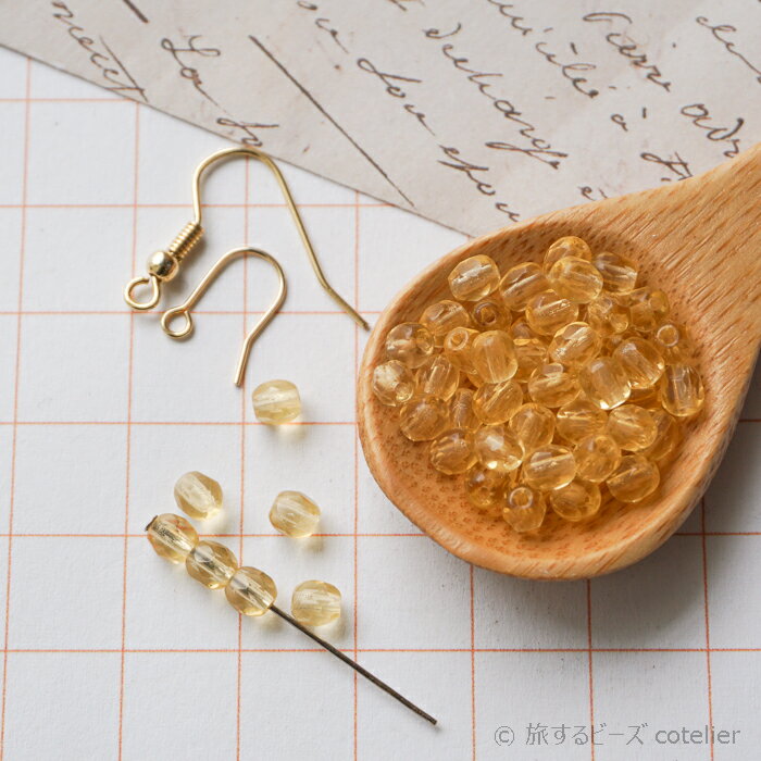 チェコビーズ 【4mm 50個】 ライトトパーズ ファイアポリッシュ ガラス ビーズ 輸入ビーズ FP4-004