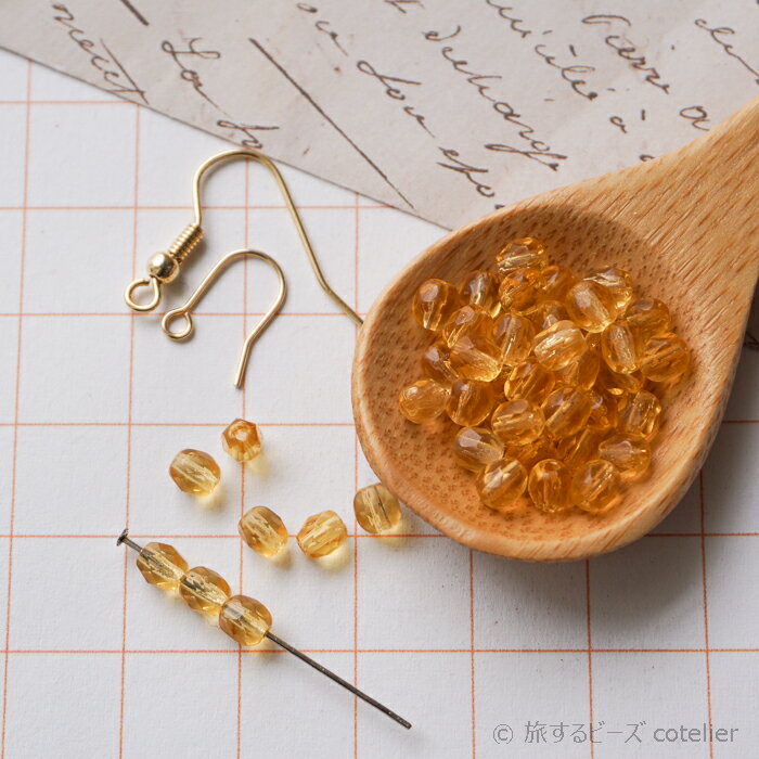 Glass Beads - チェコビーズ 【4mm 50個】 トパーズ ファイアポリッシュ ガラス ビーズ 輸入ビーズ FP4-005