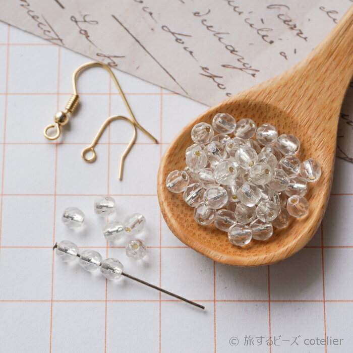 チェコビーズ 【4mm 50個】 クリスタル クリア シルバーライン ファイアポリッシュ ガラス ビーズ 輸入..