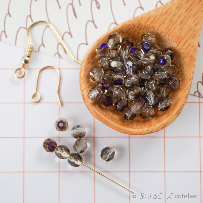 チェコビーズ 【4mm 50個】 クリスタルアズロ ブラック ファイアポリッシュ ガラス ビーズ 手芸 専門店..