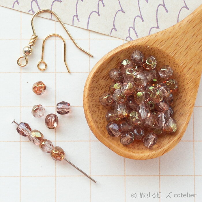 Glass Beads - チェコビーズ 【4mm 50個 】 レッドラスター ファイアポリッシュ ガラス ビーズ 専門店 FP4-227