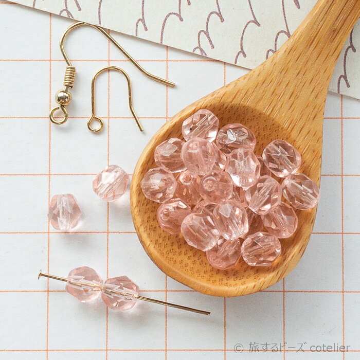 チェコビーズ 【6mm 18個】 ライトピンク ファイアポリッシュ ガラス ビーズ 輸入ビーズ FP6-127