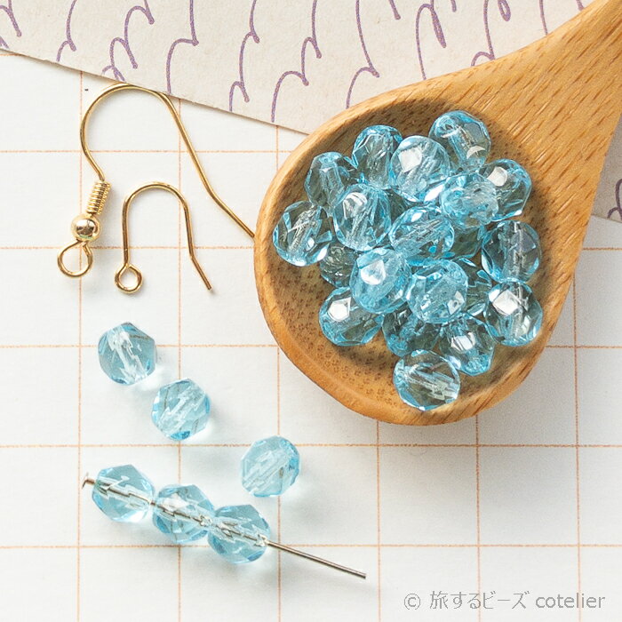 チェコビーズ 【6mm 38個】 アクアブルー ファイアポリッシュ ガラス ビーズ 専門店 FP6-146