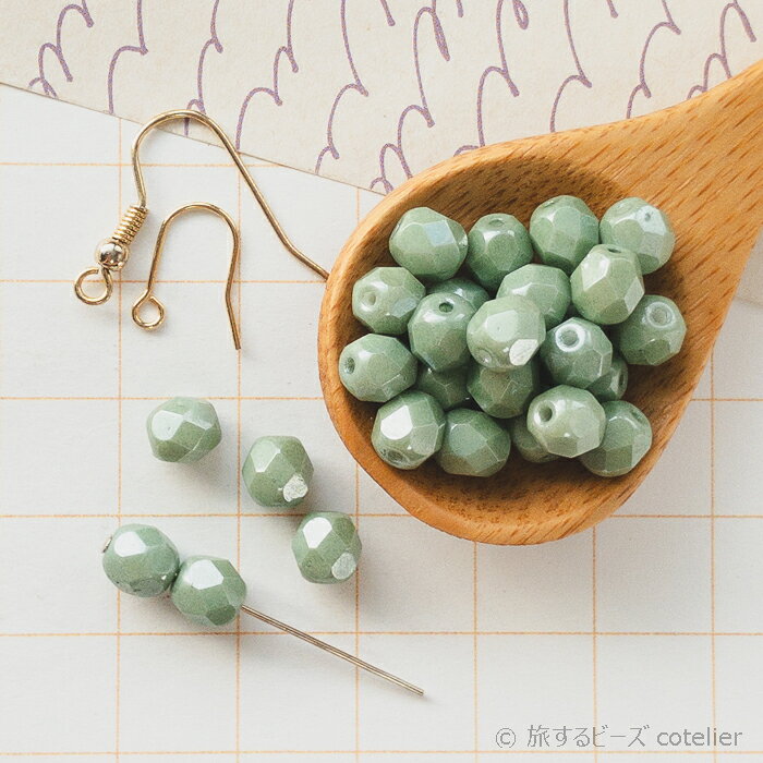 チェコビーズ 【6mm 18個】 CWティールラスター グリーン ファイアポリッシュ ガラス ビーズ 専門店 FP..