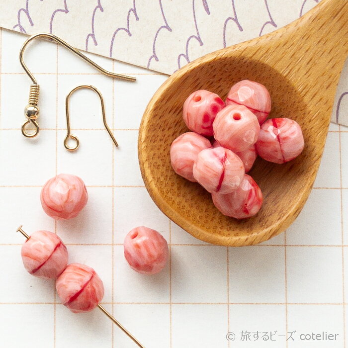 チェコビーズ 【8mm 18個】 ピンクストライプ ファイアポリッシュ ガラス ビーズ 手芸 専門店 FP8-125
