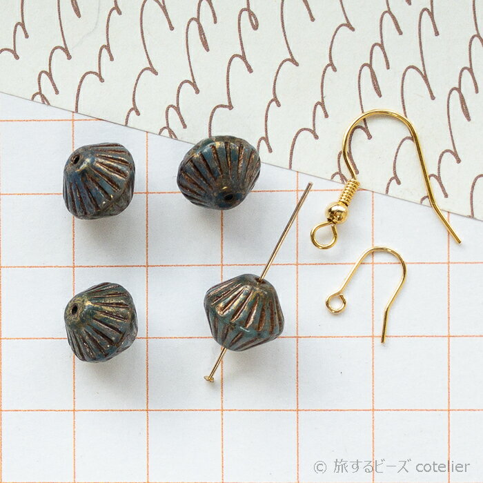 チェコビーズ 【11mm 4個】 ダークブルー バイコーン ソロバン ランタン ガラス ビーズ 手芸 専門店 R007