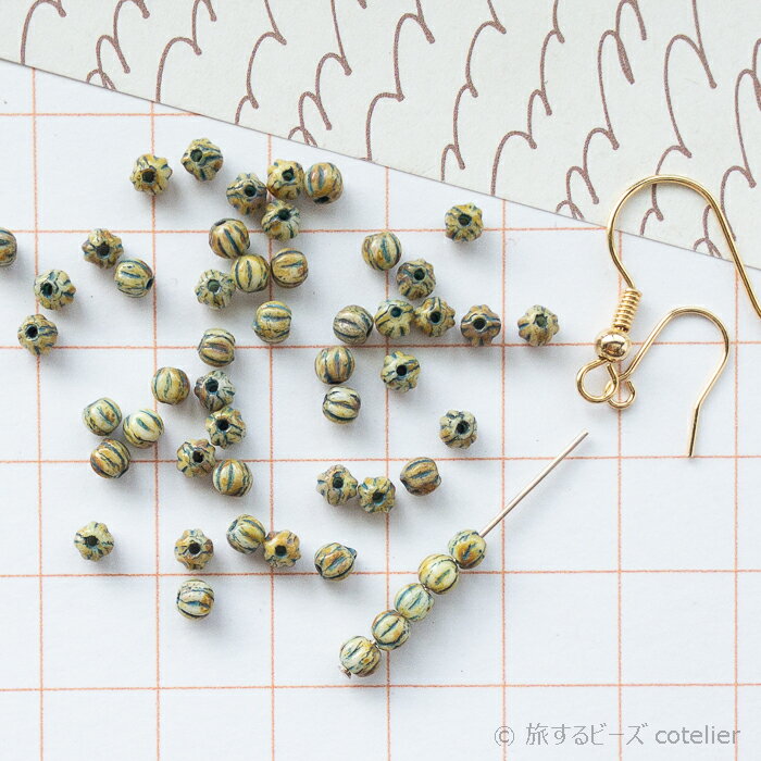 チェコビーズ 【3mm 45個】ベージュブルー メロン パンプキン ラウンド ガラス ビーズ 手芸 専門店 R021