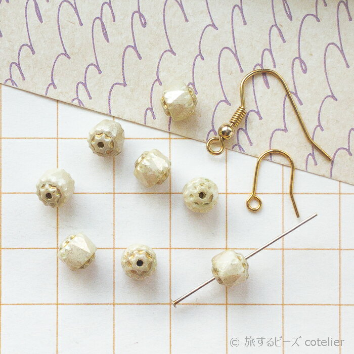 チェコビーズ 【6mm 8個】 ベージュゴールド FPダブルフェイス カテドラル ガラス ビーズ 手芸 専門店 ..