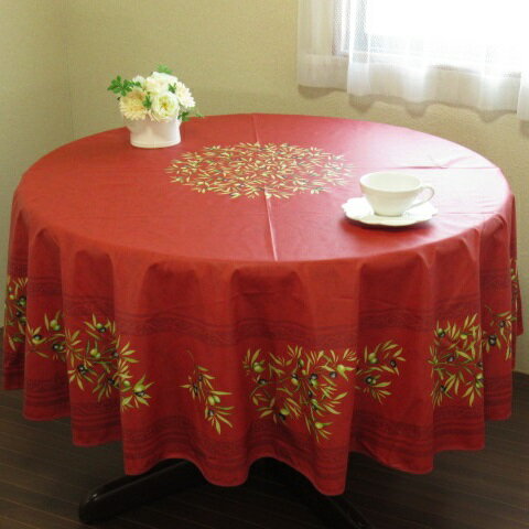 値引 フランス直輸入 プロバンス撥水加工円形テーブルクロス 直径175ｃｍ オリーブ柄赤 1306 Free Hls Du 海外最新 Camo Suisse Ch
