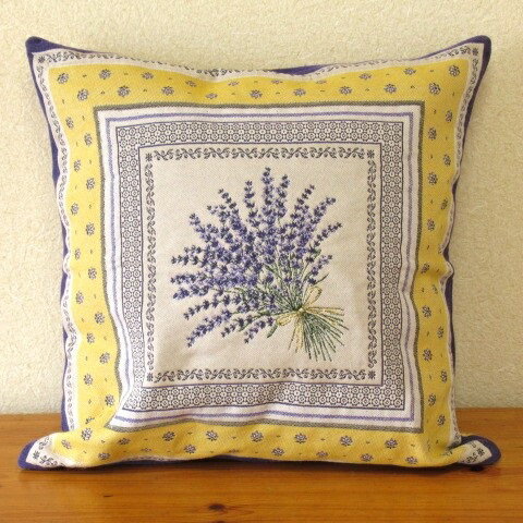 【フランス直輸入】ジャガード織クッションカバー45×45cm　ラベンダー　イエロー