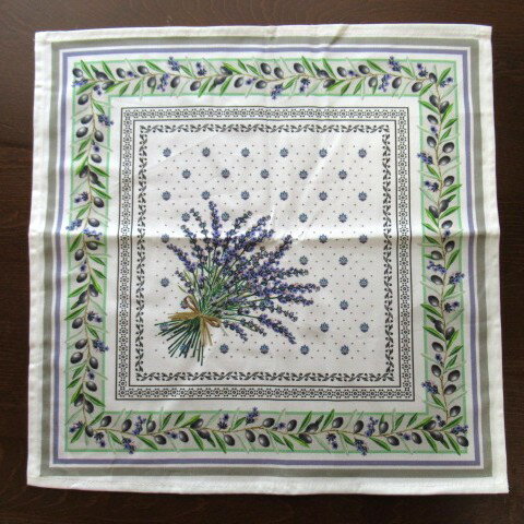 【フランス直輸入】プロヴァンス柄　テーブルナプキン　ラベンダー柄（オフホワイト）