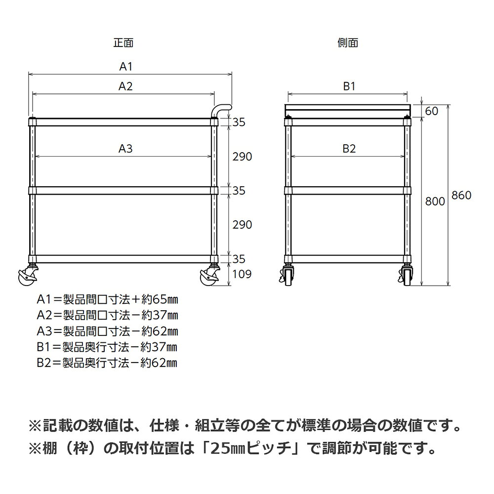 シンコー SUS430 ワゴン M12-6045 ガード付1段/ガードなし2段 キャスター付 600×450×800(860) 【送料込・代引不可】 [2]