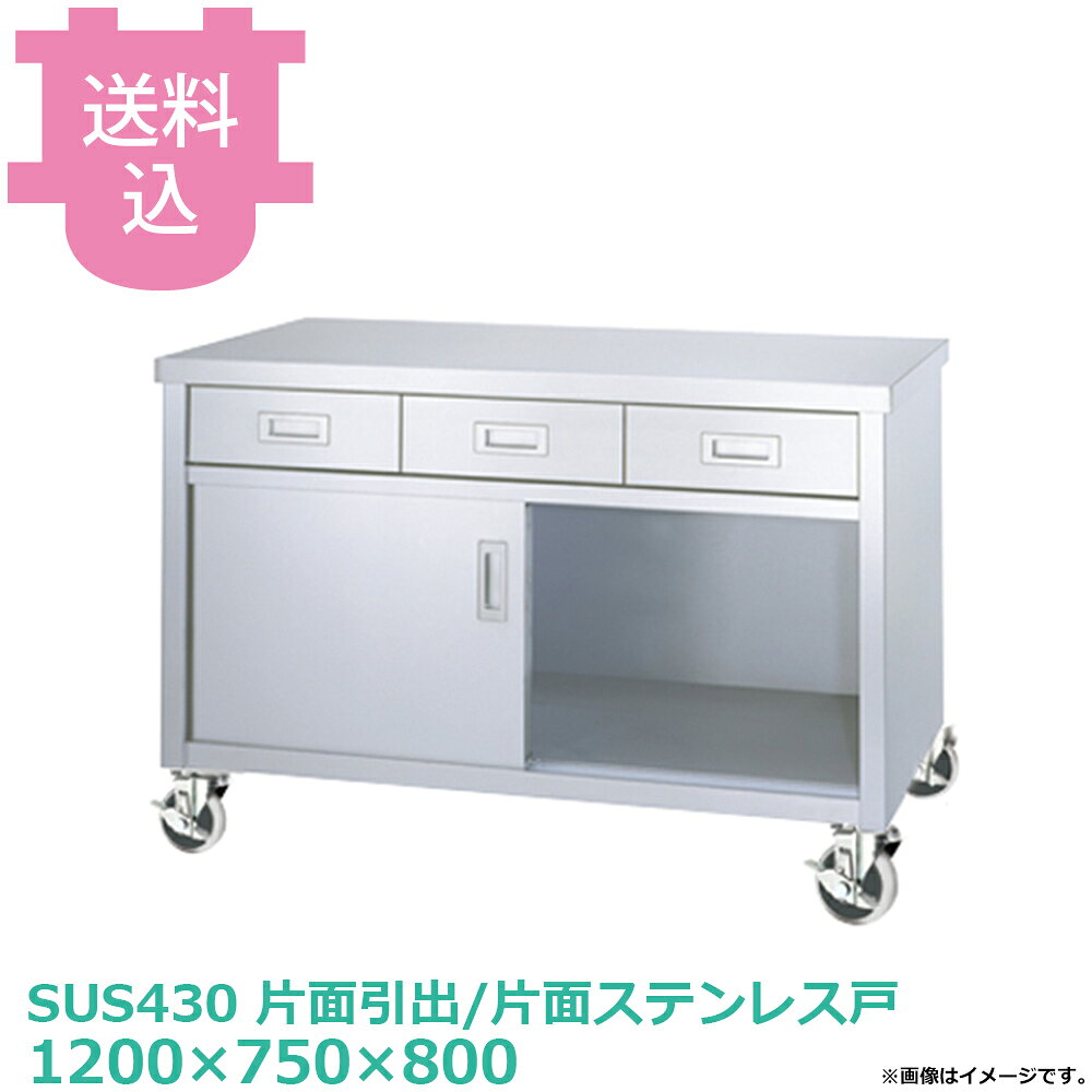 シンコー キャビネット作業台 ED-12075-PU100 プレートキャスター付 片面引出/片面...