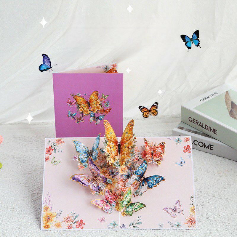 誕生日カード バースデーカード グリーティングカード 3Dカード メッセージカード バタフライ 立体カー..