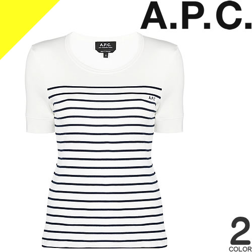 Rakuten - ＼6日間限定／【19,800円→14,599円】6/11 11:59まで！アーペーセー Tシャツ ボーダー 半袖 クルーネック 丸首 レディース ロゴ プリント コットン おしゃれ 大きいサイズ ブランド 白 黒 ホワイト ブラック APC ALEXANDRA T-SHIRT COGWS F26340 [ネコポス発送]