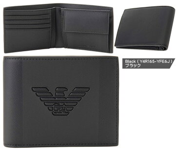 エンポリオアルマーニ 財布 二つ折り ウォレット メンズ ブランド 薄い コンパクト カードがたくさん入る 黒 ブラック EMPORIO ARMANI Y4R165 YFE6J