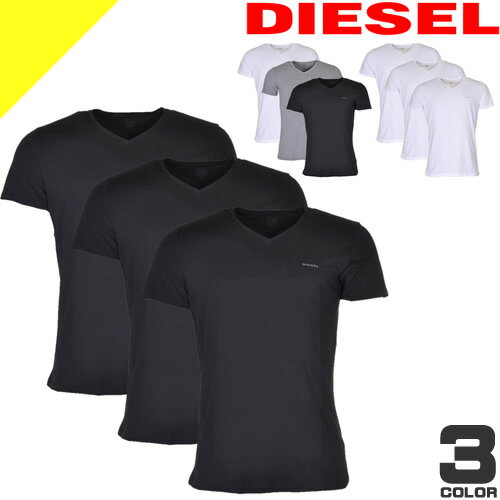 ディーゼル Tシャツ 半袖 Vネック 3枚セット メンズ コットン 無地 大きいサイズ ブランド プレゼント 黒 白 ブラック ホワイト グレー DIESEL 3 PACK V-NECK T-SHIRT 00SPDM 0AALW 