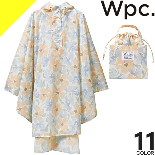 wpc w.p.c レインコート ポンチョ レディース カッパ 雨具 撥水 防水 おしゃれ 自転車 通学 通勤 ロング丈 ブランド 紺 ネイビー 花柄 R003 [ネコポス発送]