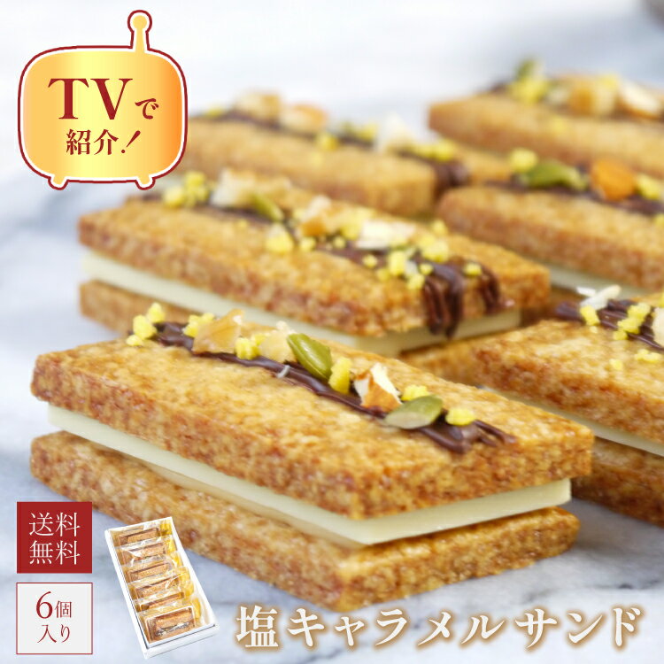 【クリスマス 2023 お歳暮 早割 送料無料 100円OFFクーポン配布中】塩キャラメルサンド6個セット 焼き菓子 詰め合わせ 誕生日 子供 宅配 プレゼント 内祝 お返し お祝 お取り寄せ スイーツ 無添加 お菓子 お歳暮 出産内祝 御歳暮 退職 出産祝 結婚祝 還暦祝 引っ越し お礼のサムネイル
