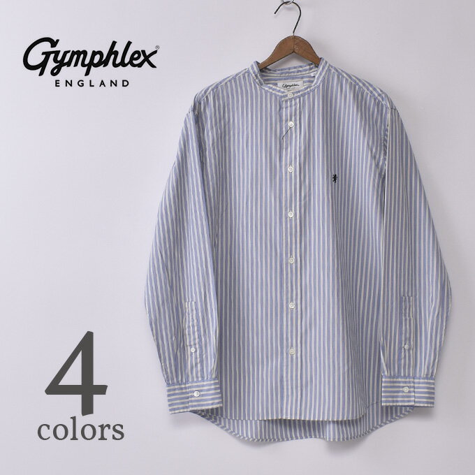 【Gymphlex】ジムフレックスBAND COLLAR SHIRTS ( GY-B0245 MTS) バンドカラー長袖シャツ STRIPE MEN全4色 (NAVY×YELLOW STRIPE GREY×WHITE STRIPE CHARCOAL×WHITE STRIPE GREEN×WHITE STRIPE) z10x