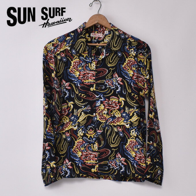 【SUN SURF】サンサーフ"GUARDIAN SPIRT " (SS29201 119BLK) 長袖 レーヨン アロハシャツ ハワイアンシャツBLACK ブラック