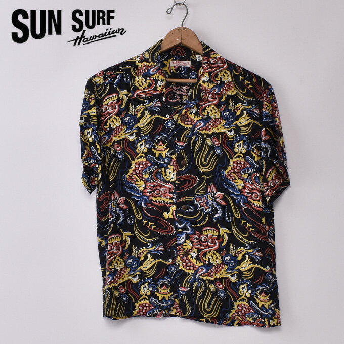 【SUN SURF】サンサーフ“GUARDIAN SPIRIT” (SS39211 119BLK) 半袖 レーヨン アロハシャツ ハワイアンシャツBLACK ブラック