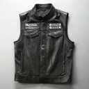 【クーポンで10%オフ】レザーベスト メンズファッション バイク革ベスト パンク風 ライダーメンズ 羊革バイクジャケット ライダースベスト 羊革バイクベスト バ...