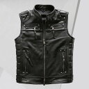 【クーポンで10%オフ】バイク革ベスト ライダーメンズ 牛革 バイクジャケット ライダースベスト 牛革バイクベスト バイクウェア レザー 本革 前開き カジュア...
