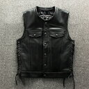 【クーポンで10%オフ】バイクベスト パンク風 ライダー メンズ 牛革 バイクジャケット ライダースベスト 牛革バイクベスト バイクウェア レザー お洒落 ファ...