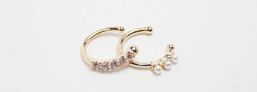 追跡可能メール便OK♪イヤーカフ【プチパールとストーンのイヤーカフ2本セット】アクセサリー レディース ミニ パール クリアストーン ゴールド 上品 おしゃれ ...