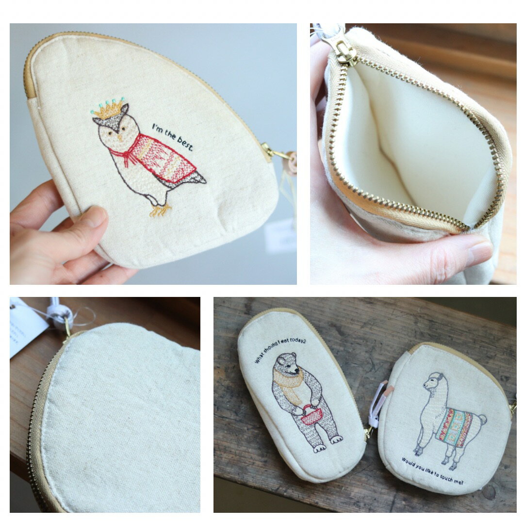 刺繡ポーチ 動物 ポーチ コスメポーチ 化粧ポーチ アニマル刺繍 かわいい アニマル...