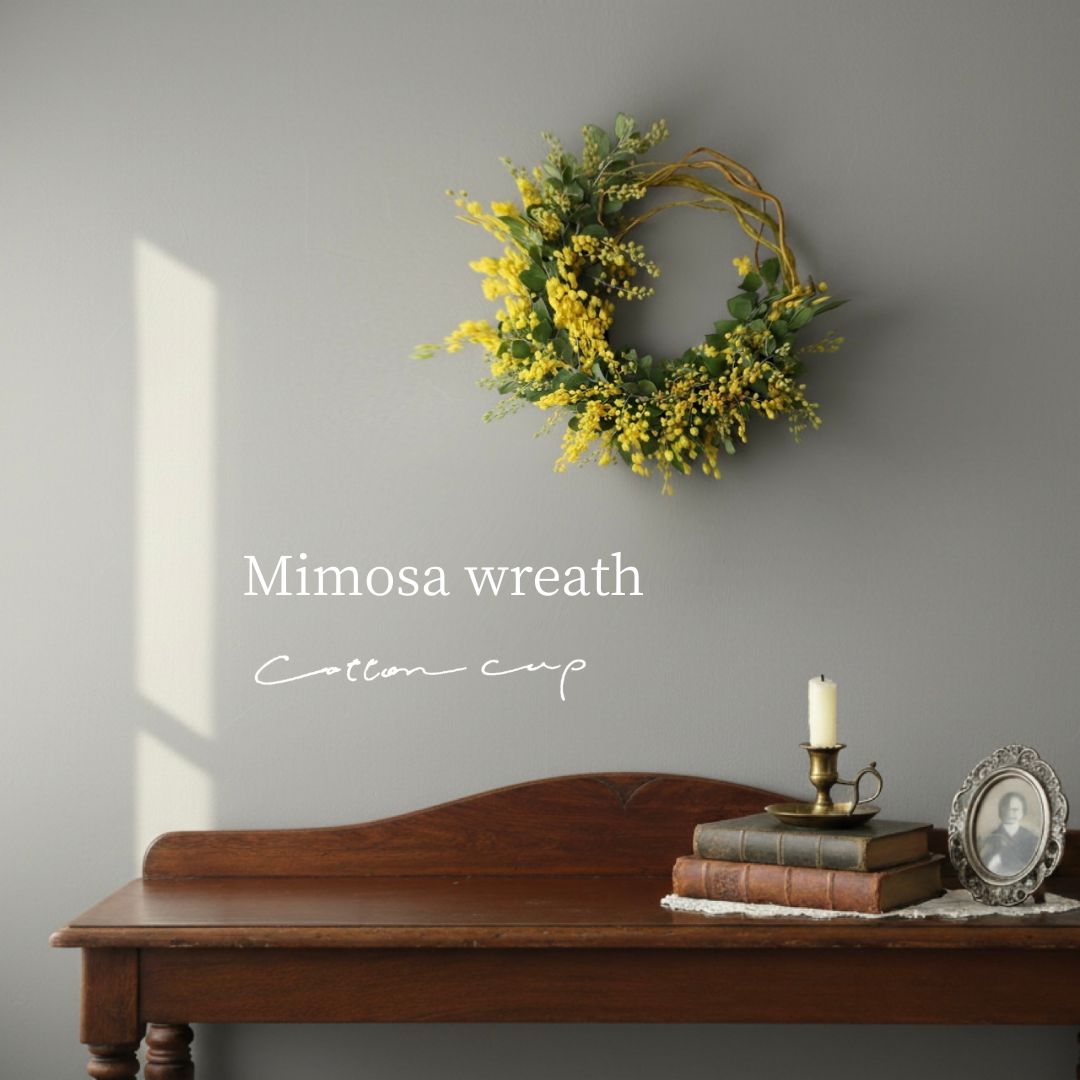 ミモザリース リース ギフト ハーフリース プレゼント インテリア 新築祝い 花 お祝い ナチュラル 結婚 ウエディング 壁飾り おしゃれ 誕生日 開店祝い ボ...