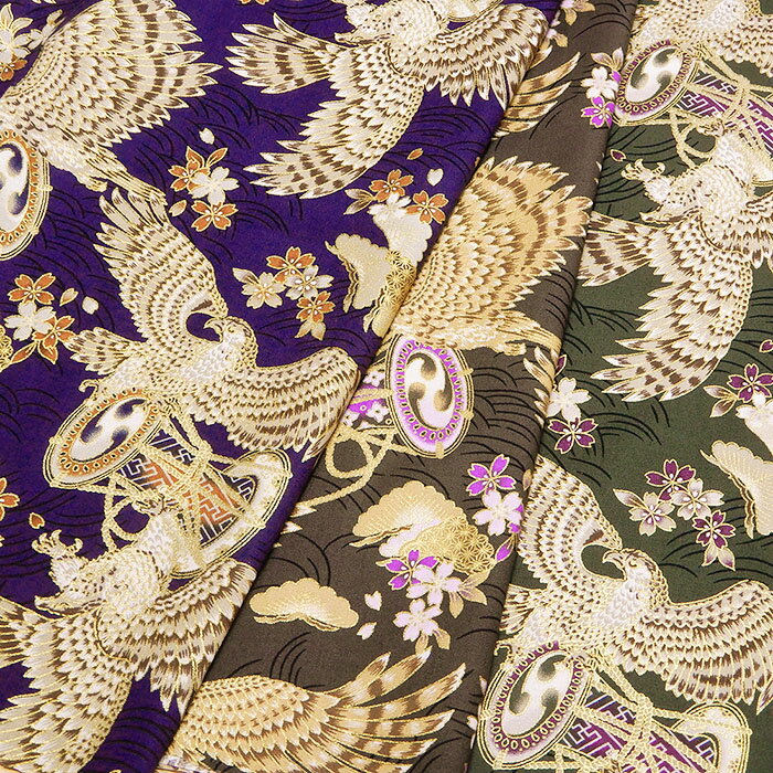 和柄 生地 鷹と鼓 細布 シーチング 【10cm単位】切り売り 布 茶色 紺 グレー 布地 110cm幅 商用利用可 ..