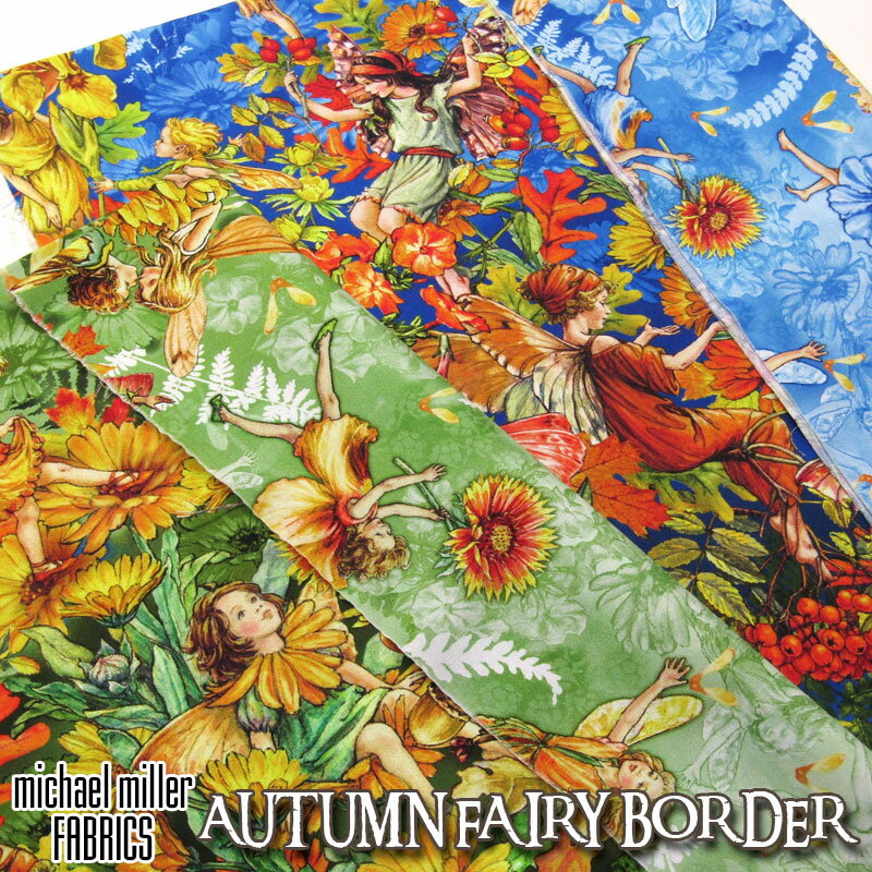 USA Cotton マイケルミラーファブリック AUTUMN FAIRY BORDER ボーダー柄(単位50cm)michael miller FABRICS/アメリカンファブリック/生地/コットン/綿/プリント/フェアリー/妖精/秋/木の実/果実