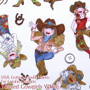 USA Cotton Loralie Harris for Loralie Designs Tossed Cowgirls White(単位50cm)ローラライハリス/ロラライハリス/ロラリー/アメリカンファブリック/USAコットン/アメリカ/綿/コットン/生地/カウボーイ/ウエスタン/パネル/ブラック