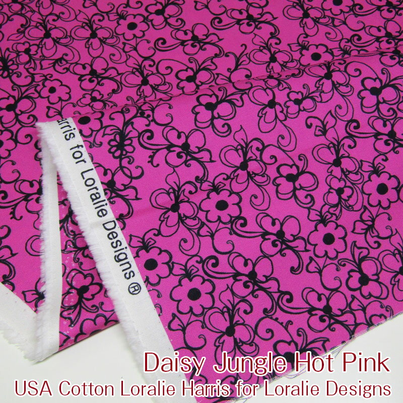 USA Cotton Loralie Harris for Loralie Designs Daisy Jungle Hot Pink(単位50cm)ローラライハリス/ロラライハリス/ロラリー/USAコットン/アメリカンファブリック/生地/デイジー/フラワー/エンジェル