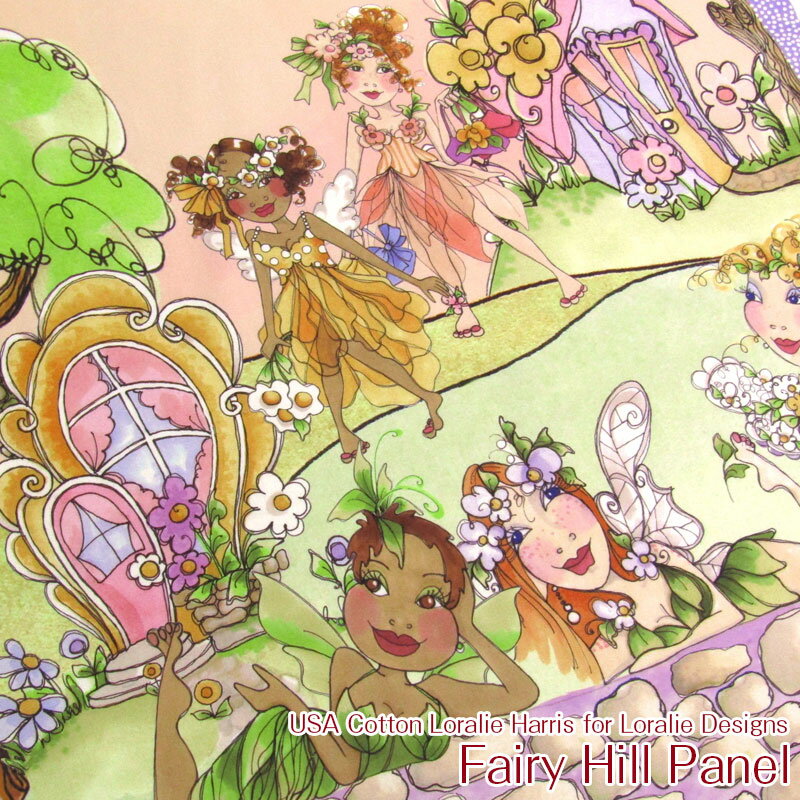 USAコットン Loralie Harris for Loralie DesignsFairy Hill Panel(単位：1パネル)ローラライハリス/ロラライハリス/ロラリー/アメリカンファブリック/USAコットン/生地/綿/コットン/パネル柄/巨大パネル/フェアリー/妖精/妖精のいる丘