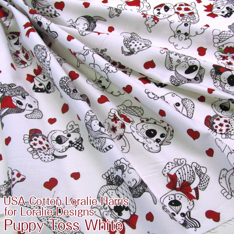 USA Cotton Loralie Harris for Loralie Designs Puppy Toss White(単位50cm)ローラライハリス/ロララ..