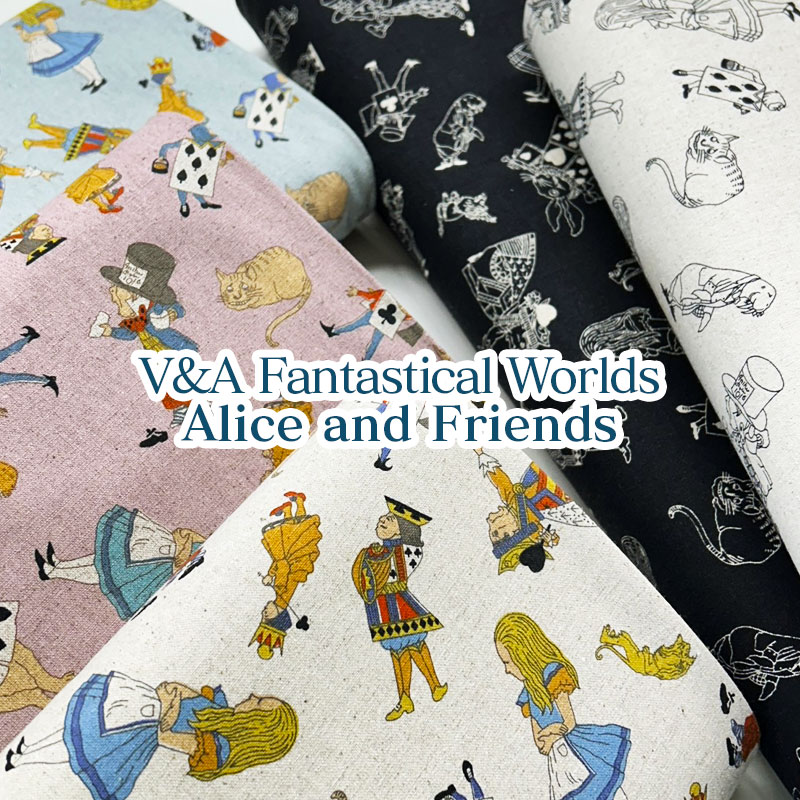 V&A Fabric Collection Fantastical Worlds Alice and Friends　綿麻キャンバス（単位50cm）綿麻/コットンリネン/麻混/生地/プリント/不思議の国のアリス/アリスの冒険