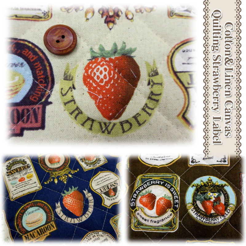 キルティング 綿麻キャンバスイチゴラベル（単位50cm）キルト/生地/入園入学/