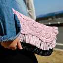 すかし編みフラップクラッチ(バイカラー) 【キット/手芸/編み物/手編み/ラフィア/バッグキット/クラッチキット/編み図/レシピ/初心者/レディース】